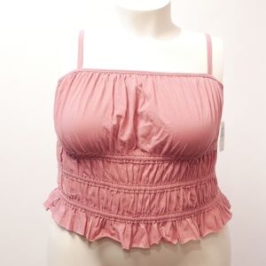 Torrid Festi Plus 2X Pink Cotton Knit Cami Crop Top W Elastic Smocking NWT